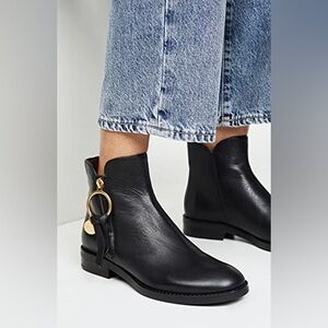 See By Chloe Women’s Louise Flat Black Leather Ankle Booties Size 8/39